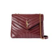 Pre-Owned Yves Saint Laurent Calfskin Quilted Monogram Medium Loulou Chain Satchel Rouge Legion